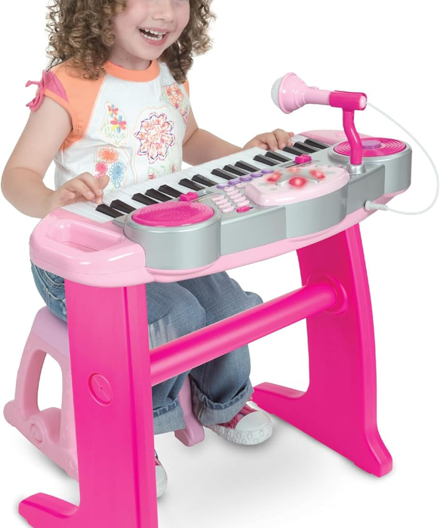 Winfun Keyboard Rock Star Set | 37-Key Kids Musical Toy with Light-Up Keys, Mic, DJ Pad & Stand | 8 Rhythms, 5 Drum Sounds & Tempo Control | Interactive Educational Music Toy for Kids 3+ Years
