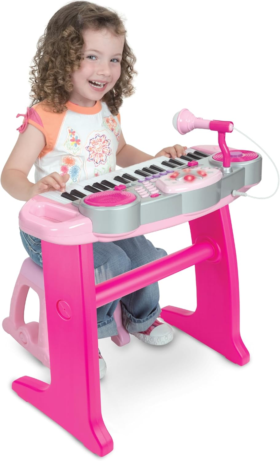 Winfun Keyboard Rock Star Set | 37-Key Kids Musical Toy with Light-Up Keys, Mic, DJ Pad & Stand | 8 Rhythms, 5 Drum Sounds & Tempo Control | Interactive Educational Music Toy for Kids 3+ Years