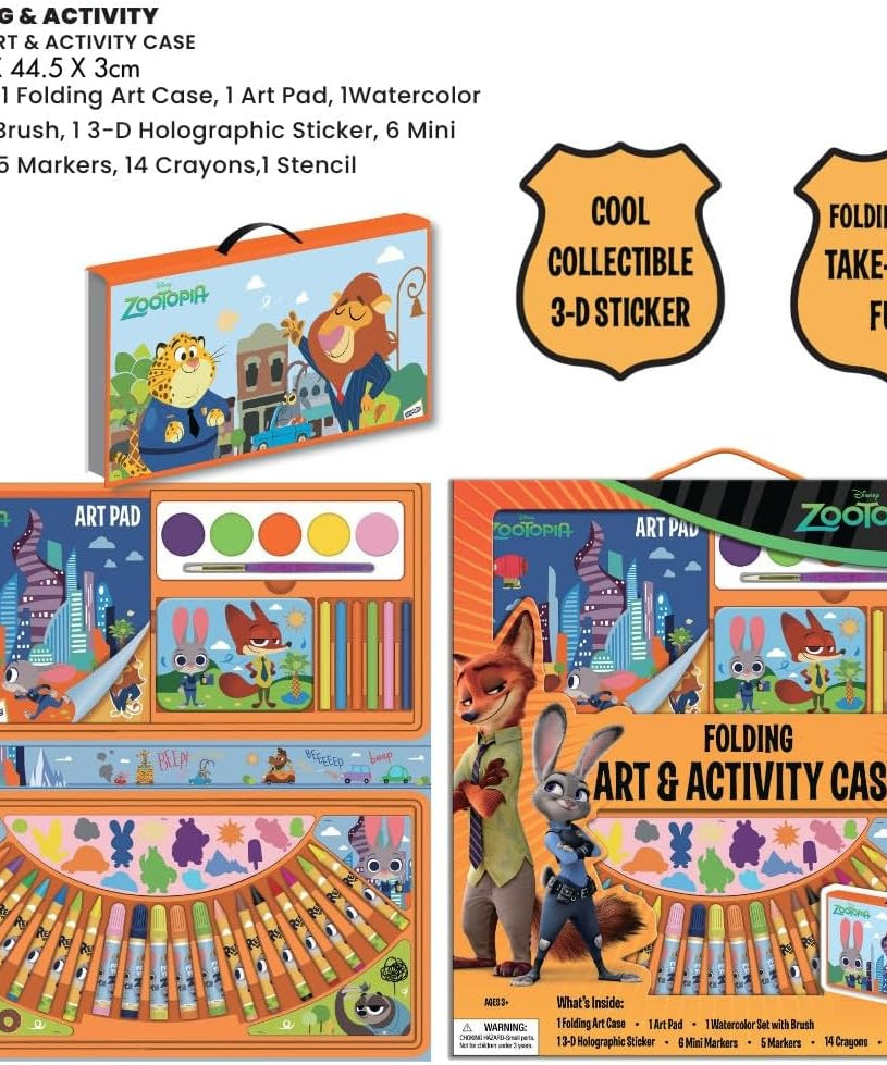 Disney Zootopia Folding Art & Activity Case for Kids - All-in-One Portable Art Set with Markers, Crayons, Paint, and Stickers - Fun Travel Gift for Ages 3+