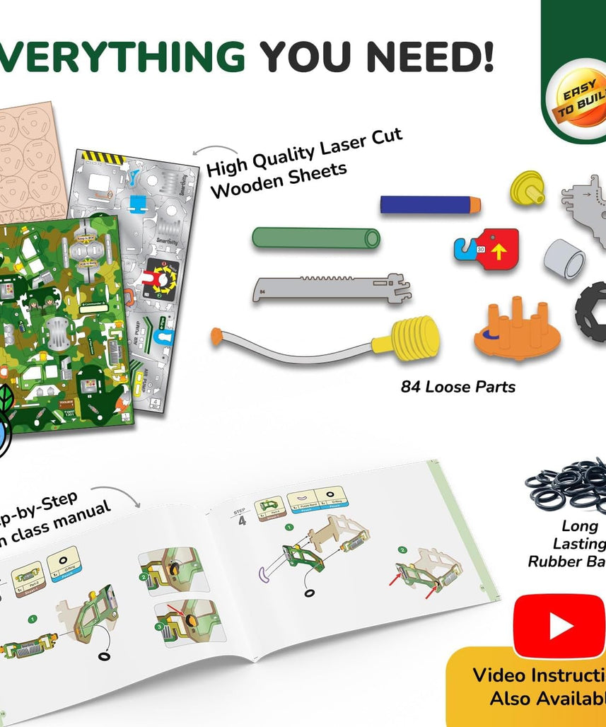 Smartivity DIY Missile Truck for Kids | Build Your Own Military Vehicle with Air-Powered 360° Rotating Launcher & 5 Foam Missiles | STEM Engineering Toy | Birthday Gift Boys & Girls 8 9 10 11 12 13 14