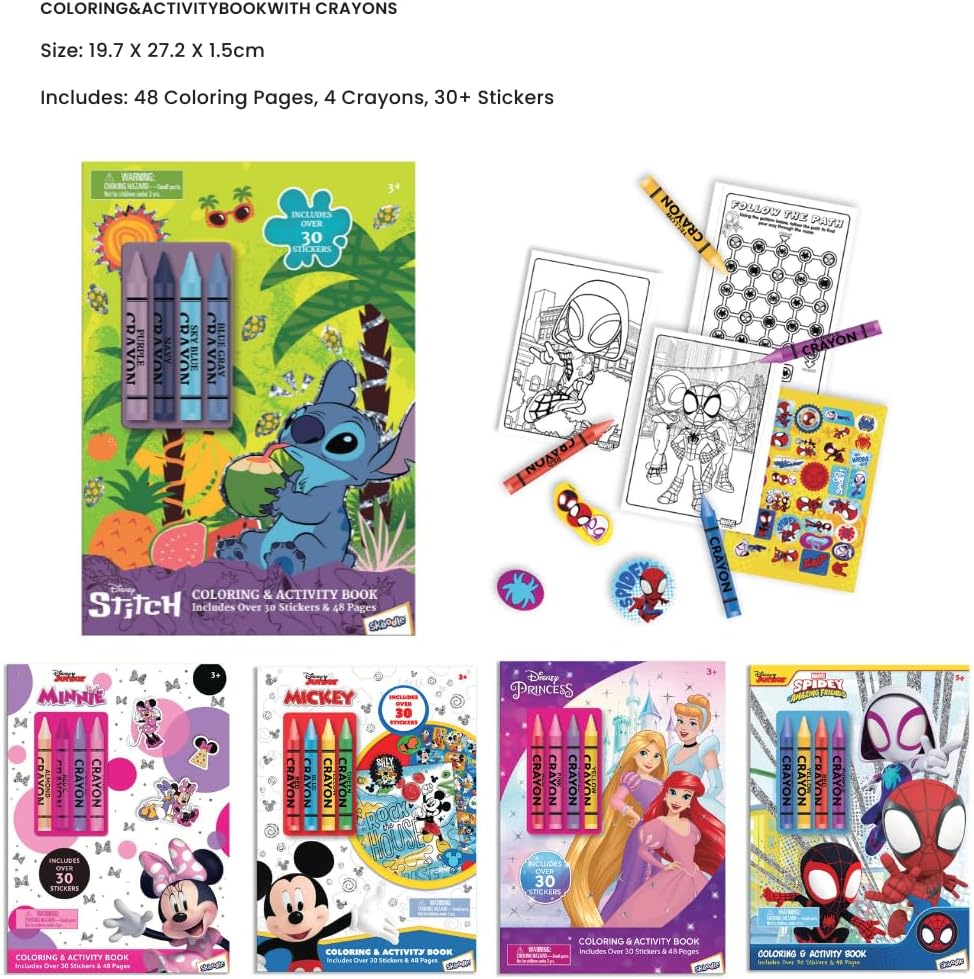 Skoodle Stitch Disney Coloring and Activity Book with Crayons for Kids, Multicolor