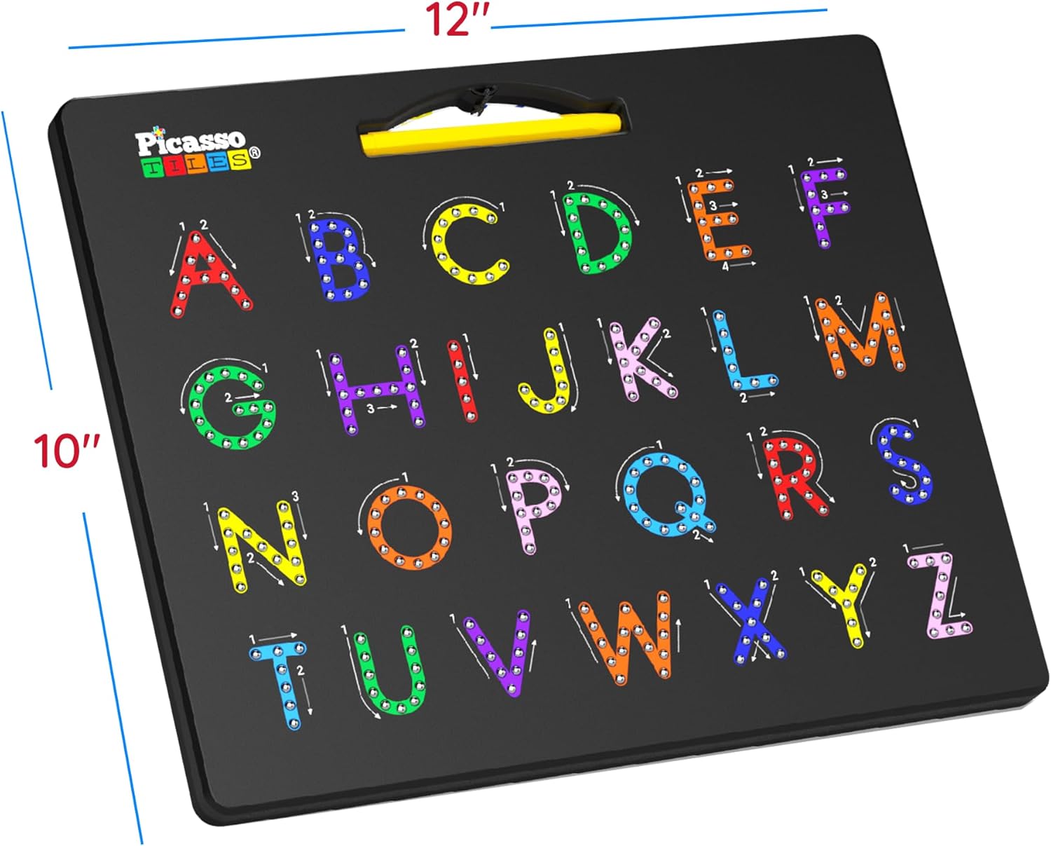 PicassoTiles 2-in-1 Double Sided Magnetic Alphabet Board ABC A-Z Upper Case Capital and Lowercase Letter Writing Reading Playboard 12x10 inch Large Magnet Tablet Pad Open-Ended Learning Playset PTB03