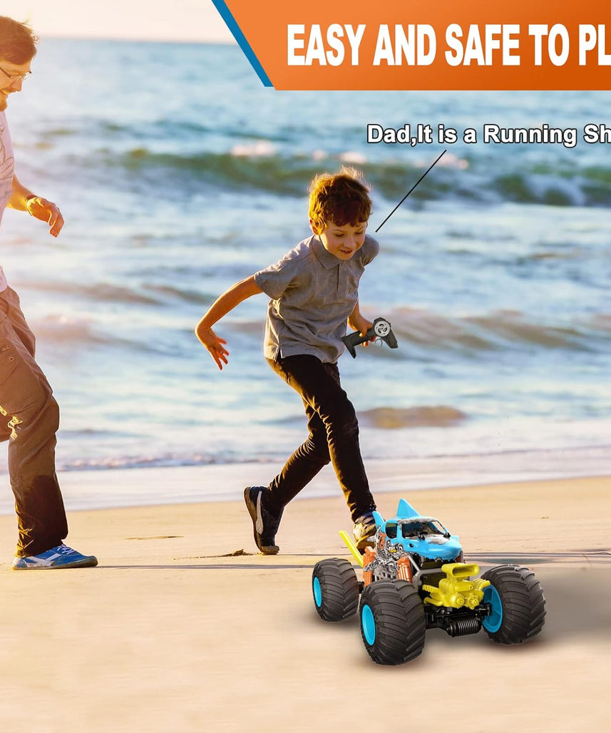 Crazon 1:10 Shark Monster RC Car with Fog Mist Effect, 2.4GHz Remote Control, Dual Rechargeable Batteries, 6+