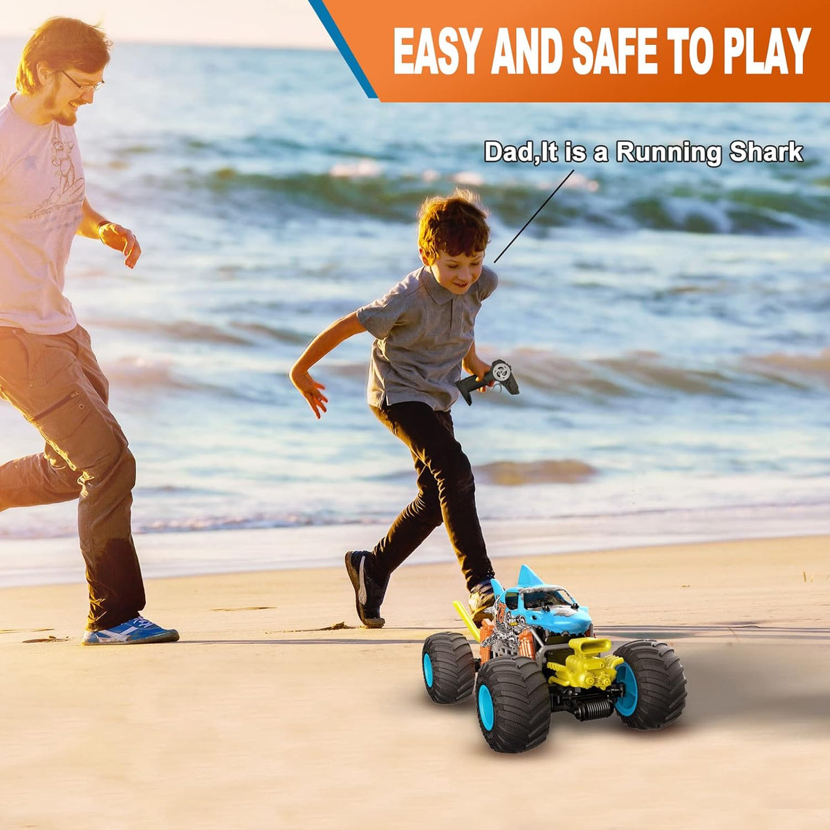 Crazon 1:10 Shark Monster RC Car with Fog Mist Effect, 2.4GHz Remote Control, Dual Rechargeable Batteries, 6+