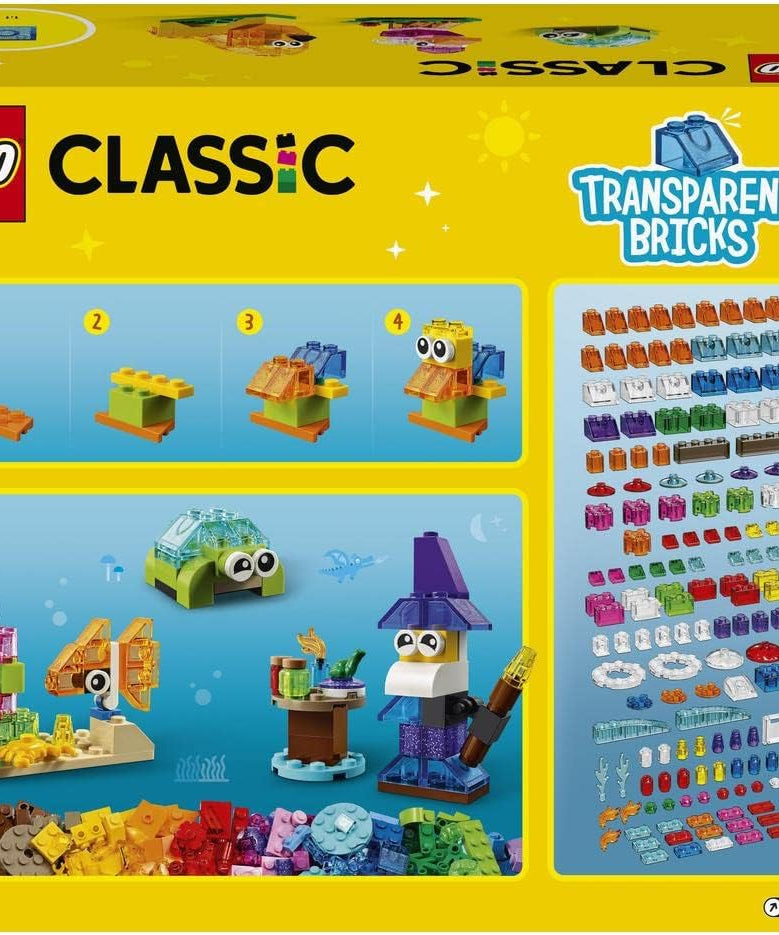 LEGO Classic Creative Transparent Bricks Building Set with Animal Figures including Lion and Turtle Toys, Gifts for 4 Plus Year Old Kids, Girls & Boys 11013