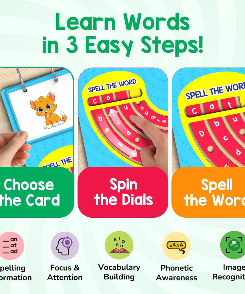 Smartivity Spelling Game Learning Toy for Kids 4-8 Years Old I 50+ Picture Cards I Birthday Gift I Educational Word & Vocabulary Building Toy with Rotating Letter Wheels I Travel-Friendly
