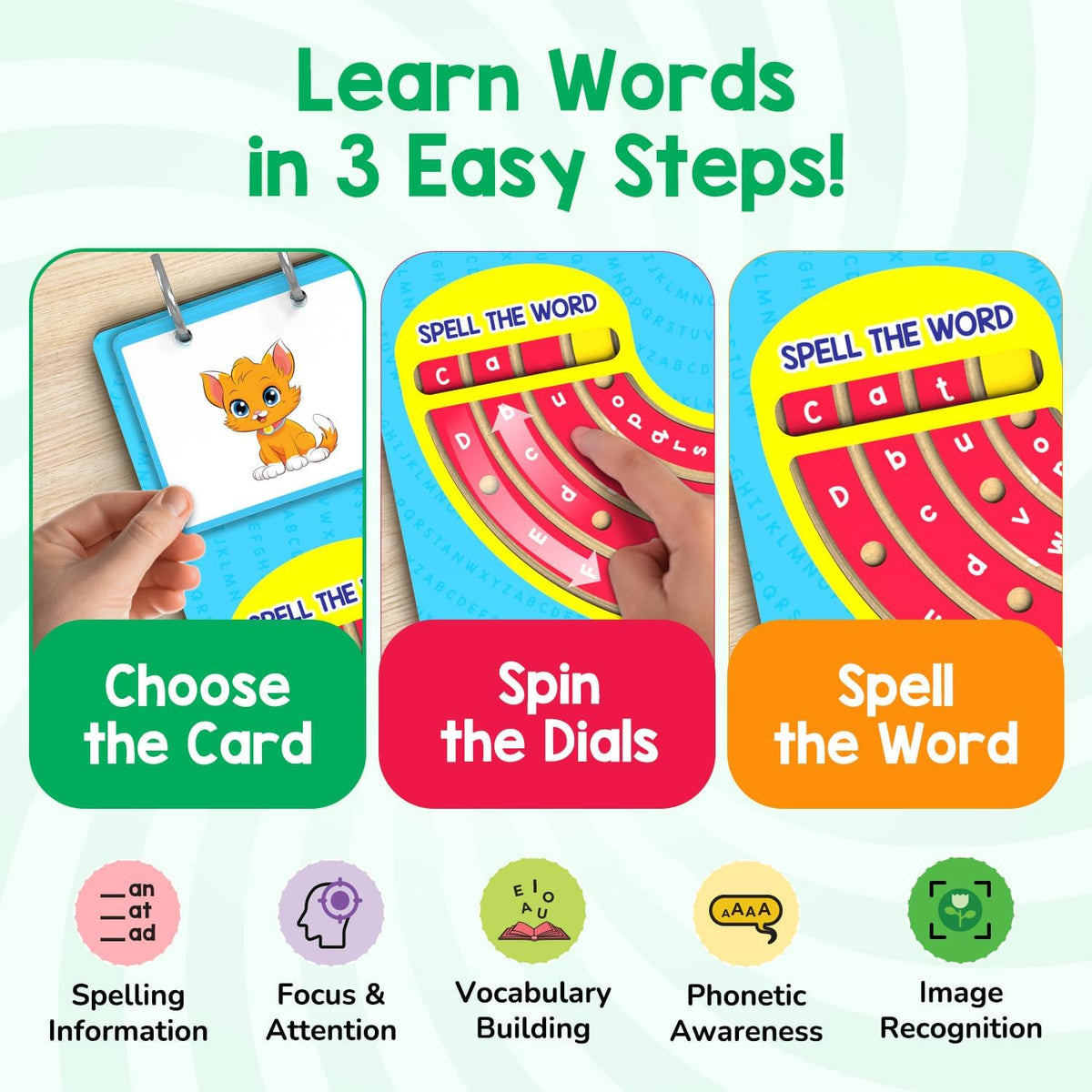 Smartivity Spelling Game Learning Toy for Kids 4-8 Years Old I 50+ Picture Cards I Birthday Gift I Educational Word & Vocabulary Building Toy with Rotating Letter Wheels I Travel-Friendly