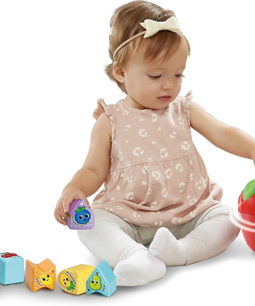 VTech 564603 Sorting Fun Apple Interactive Shape Sorter Toy with Spinning Fruit Shapes Educational Learning Toy for Toddlers 12-36 Months Made from 90% Reclaimed Plastic Includes 10 Shape Pieces and Quick Start Guide Multicolor