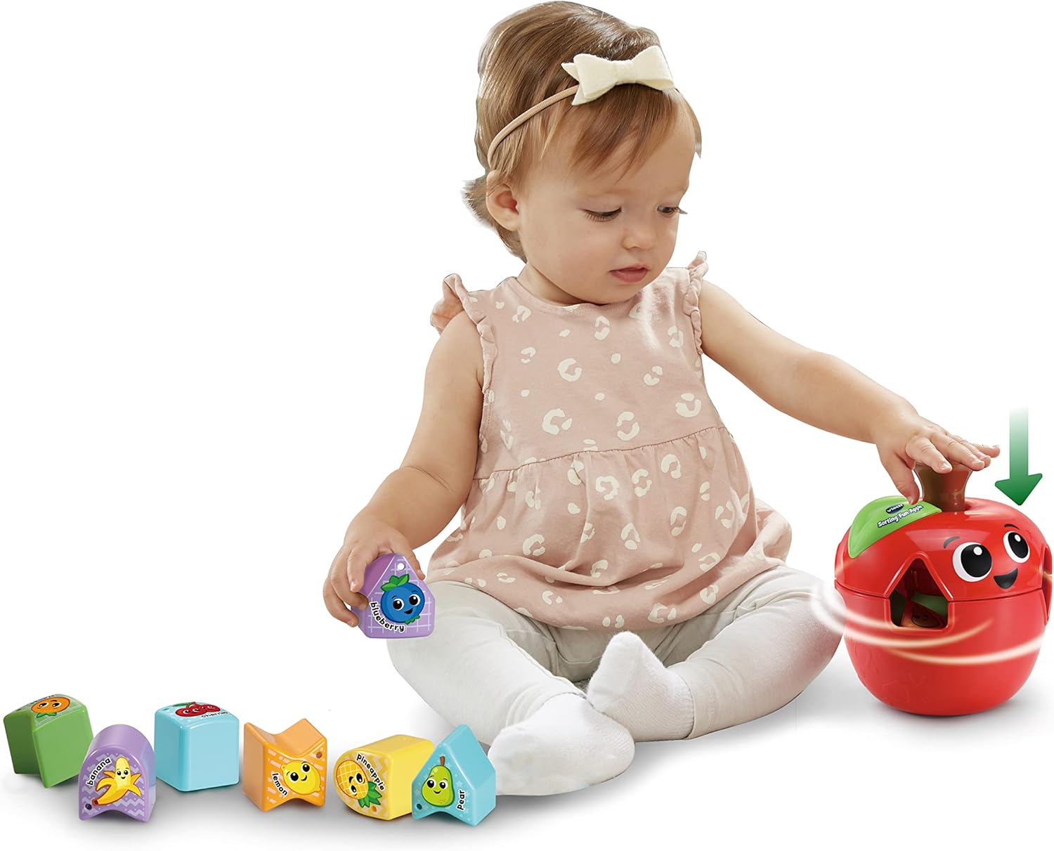 VTech 564603 Sorting Fun Apple Interactive Shape Sorter Toy with Spinning Fruit Shapes Educational Learning Toy for Toddlers 12-36 Months Made from 90% Reclaimed Plastic Includes 10 Shape Pieces and Quick Start Guide Multicolor
