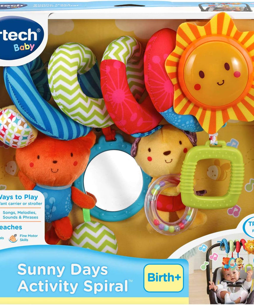 VTech Sunny Days Musical Spiral Activity Toy with Light-Up Sun, Songs, Melodies, Mirror, Rattle & Sensory Toys for Strollers and Infant Carriers, Ages 0+ Months