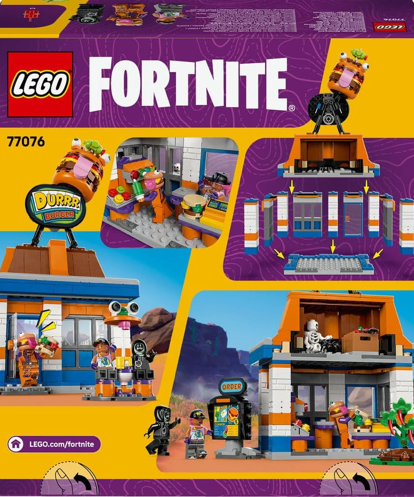 LEGO Fortnite Durrr Burger Restaurant - Creative Toy with Beach Bomber, Beef Boss & Grimey Minifigures - Collectible Gaming Gift for 10+ Year Old Boys & Girls - 77076