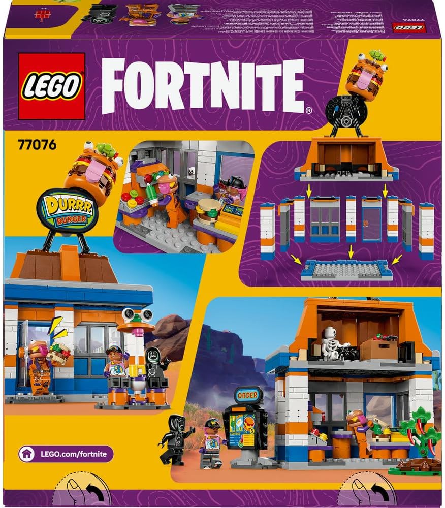 LEGO Fortnite Durrr Burger Restaurant - Creative Toy with Beach Bomber, Beef Boss & Grimey Minifigures - Collectible Gaming Gift for 10+ Year Old Boys & Girls - 77076