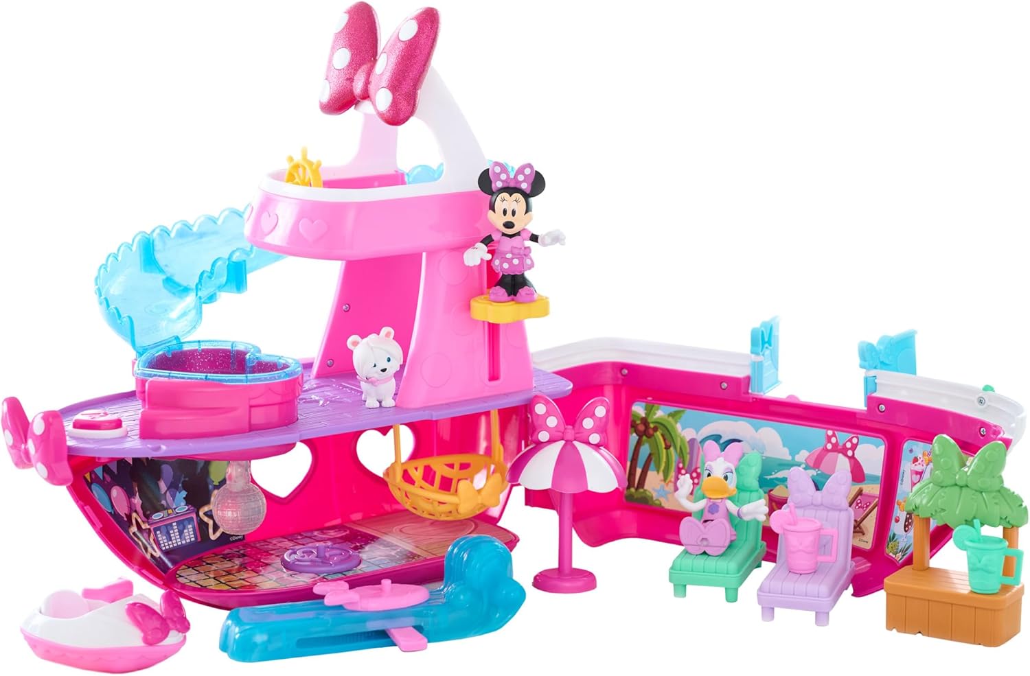 Just Play Minnie Mouse Bowdazzling Yacht Playset with Light and Sound Effects, 14 Pieces, Children's Toy from 3 Years