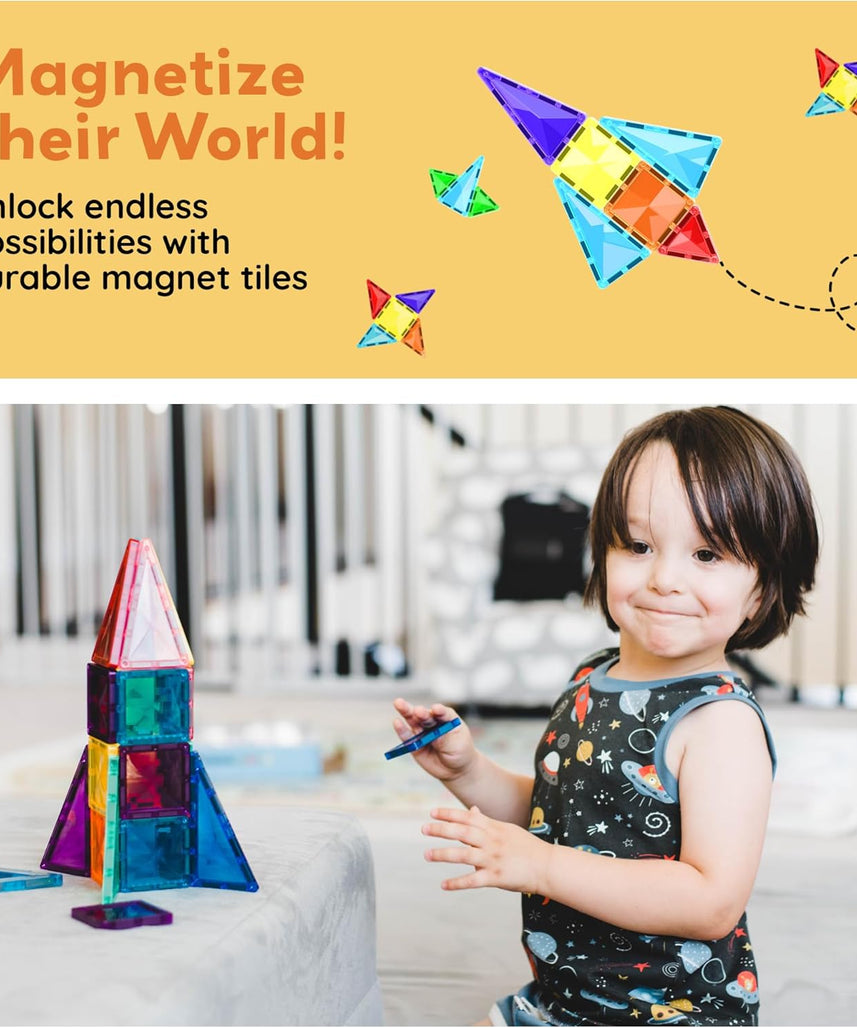 PicassoTiles 30 Piece Magnetic Building Blocks Mini Diamond Series Travel Size On-the-Go Magnet Construction Toy Set STEM Learning Kit Education Playset Child Brain Development Magnets Stacking Blocks