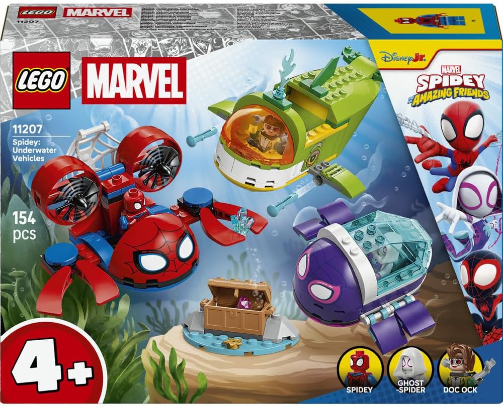 LEGO ǀ Marvel Spidey: Underwater Vehicles - SuperHero Toy w/ 3 Submarines & 3 Minifigures - Gift for 4+ Year Old Boys and Fans of the Spidey and his Amazing Friends Show - 11207