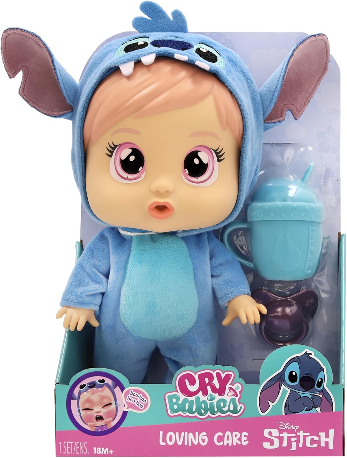 Cry Babies Loving Care Disney Stitch, Comes with Stitch Costume, Includes Accessories, Baby Doll, Pretend Play, Roleplay, 1 Years+