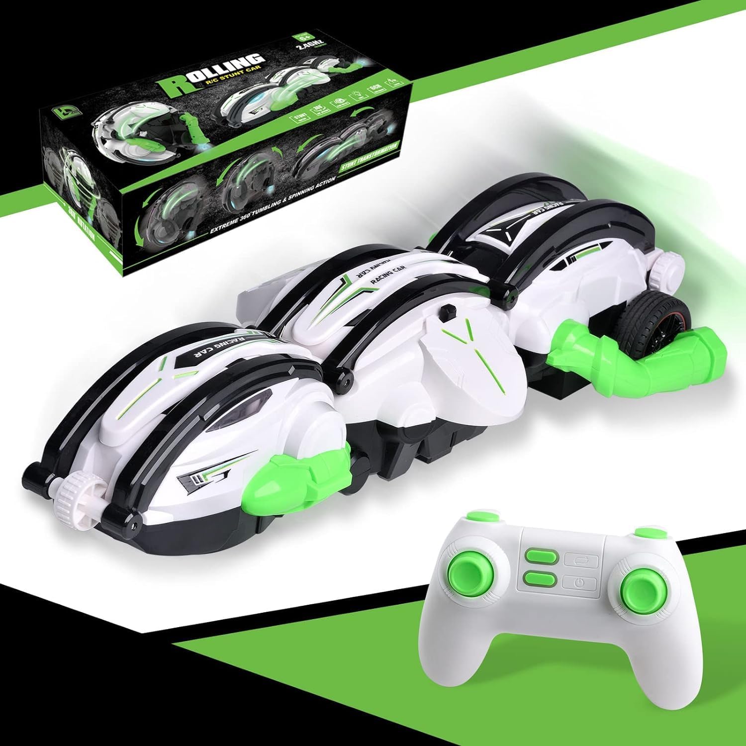 Crazon RC Stunt Car 360° Rolling Snake Car with LED Lights – Green