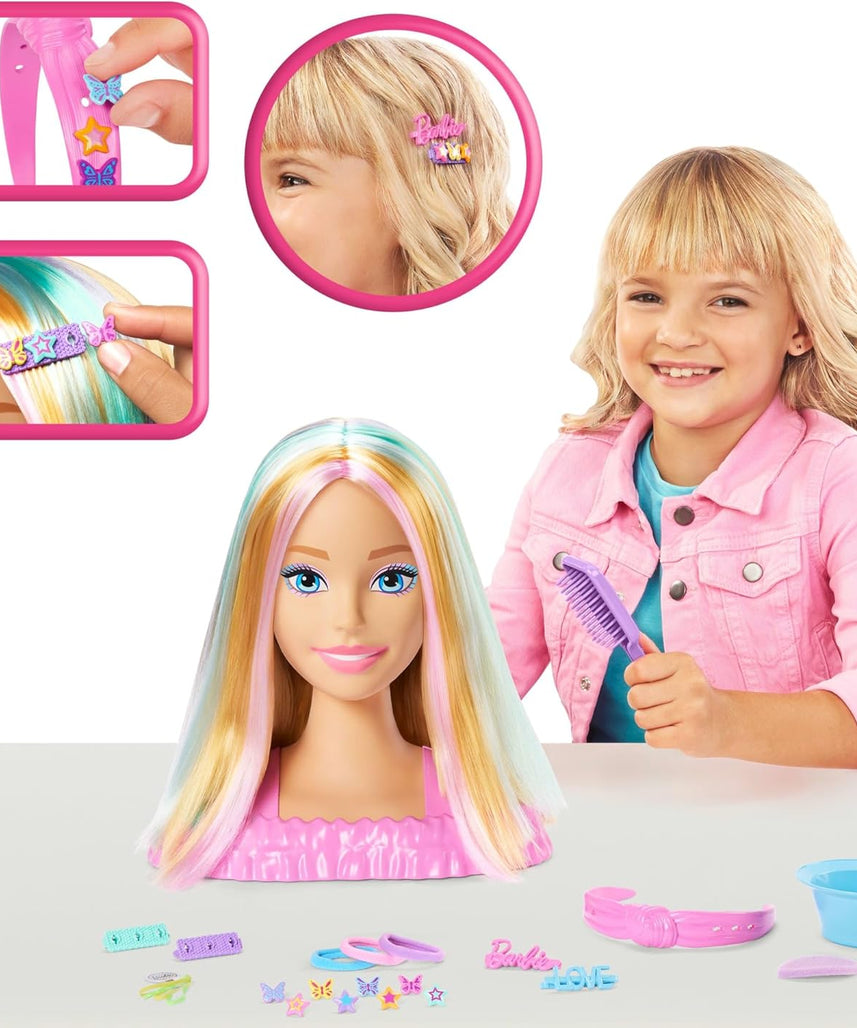 Barbie - JFG81 Blonde Hair Styling Head with 20+ Styling Accessories Including Star, Butterfly and Colour Changing Hair Clips
