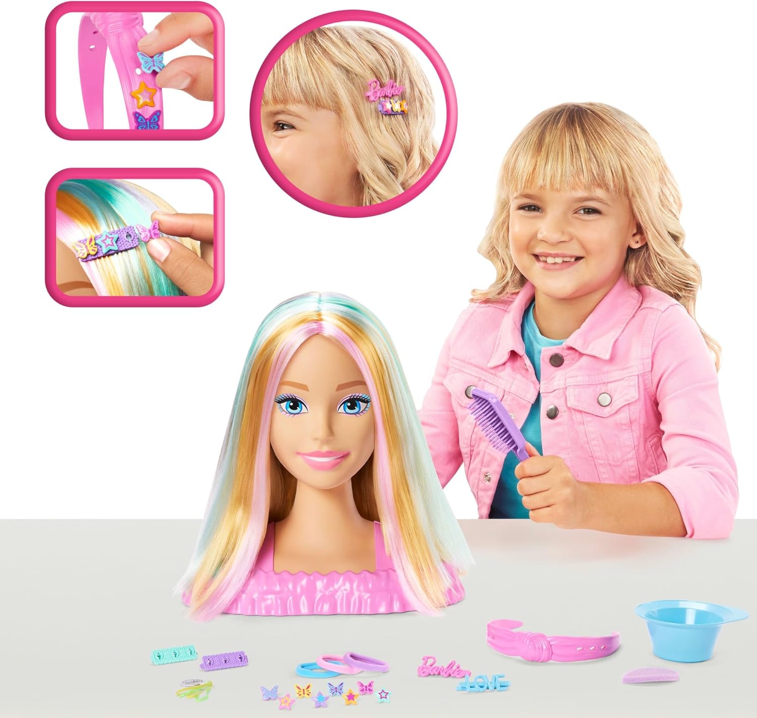 Barbie - JFG81 Blonde Hair Styling Head with 20+ Styling Accessories Including Star, Butterfly and Colour Changing Hair Clips