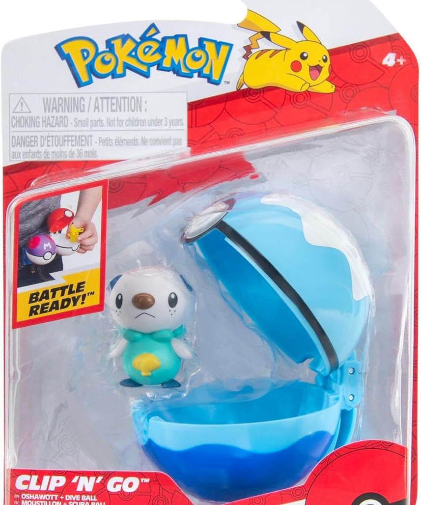 Pokemon Clip n Go - Oshawott with Diveball, Action Figures, Official Detailed Figurines, Collectibles, Figure with Poke Ball, 4 Years+