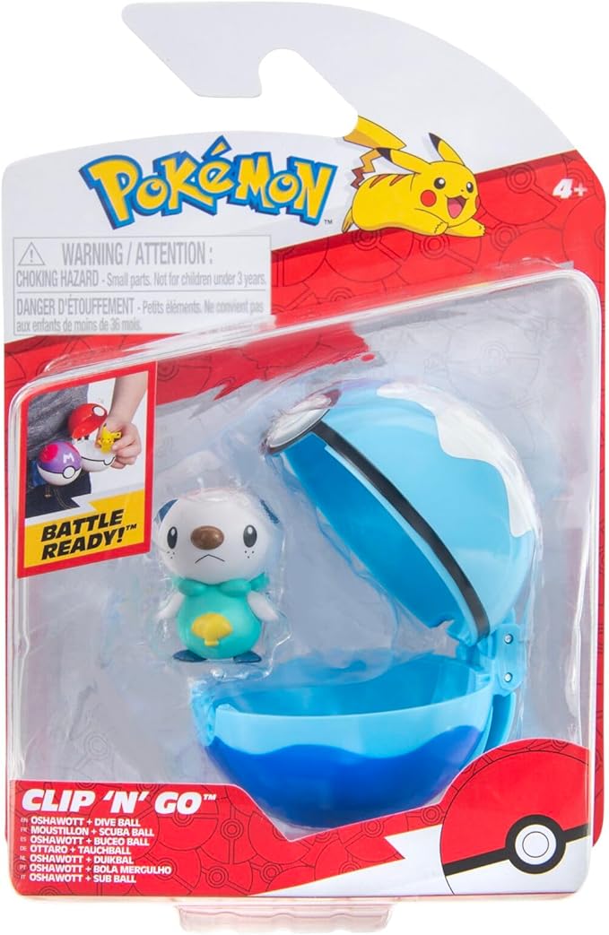 Pokemon Clip n Go - Oshawott with Diveball, Action Figures, Official Detailed Figurines, Collectibles, Figure with Poke Ball, 4 Years+