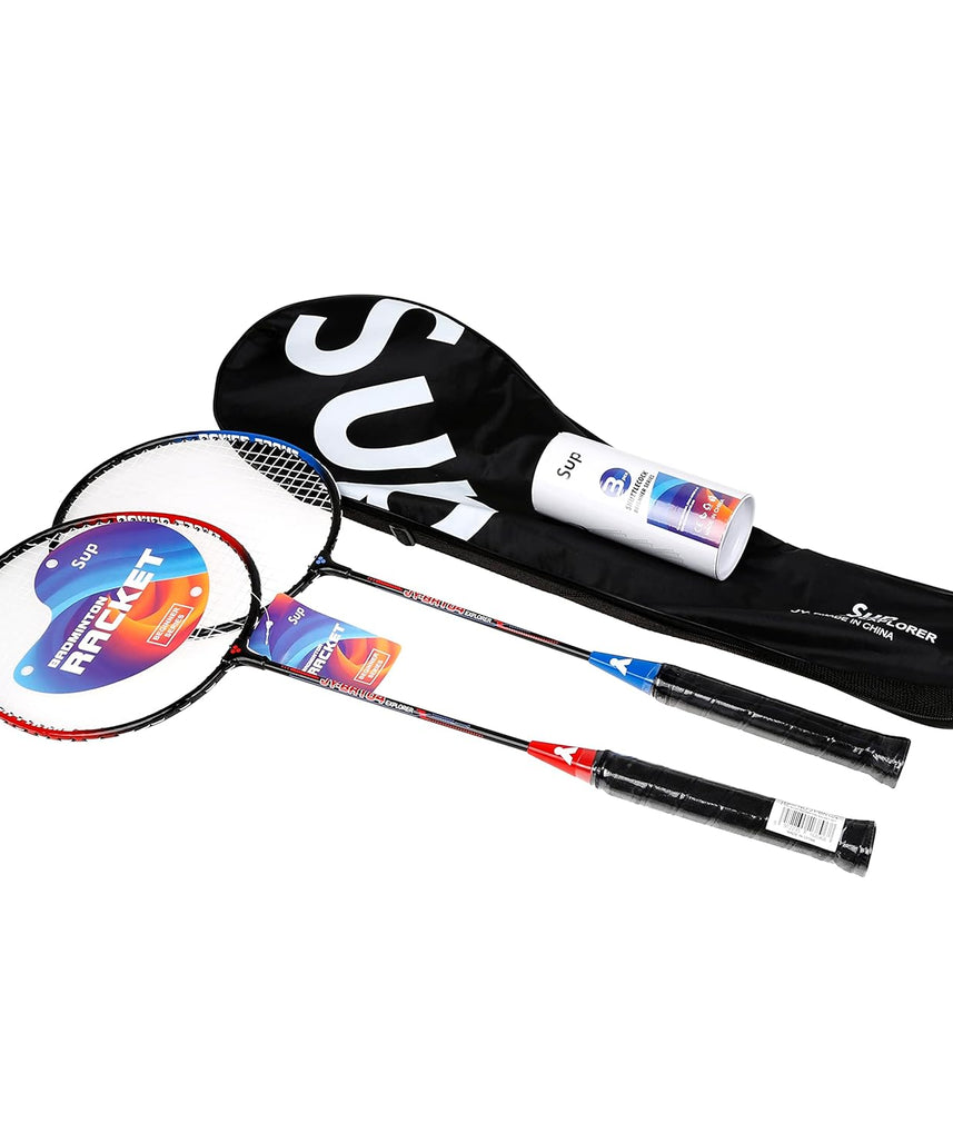 Supreme Iron Alloy Badminton Racket Combo Set 2 Pcs Rackets With 3 Pcs Shuttlecock