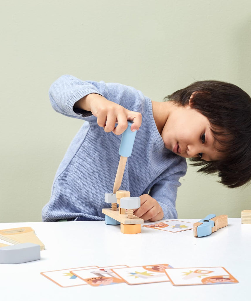 PolarB Wooden Tool Set for Kids, Educational STEM Pretend Play Tools, Safe Wooden Toy Set for Children 3 to 10 Years