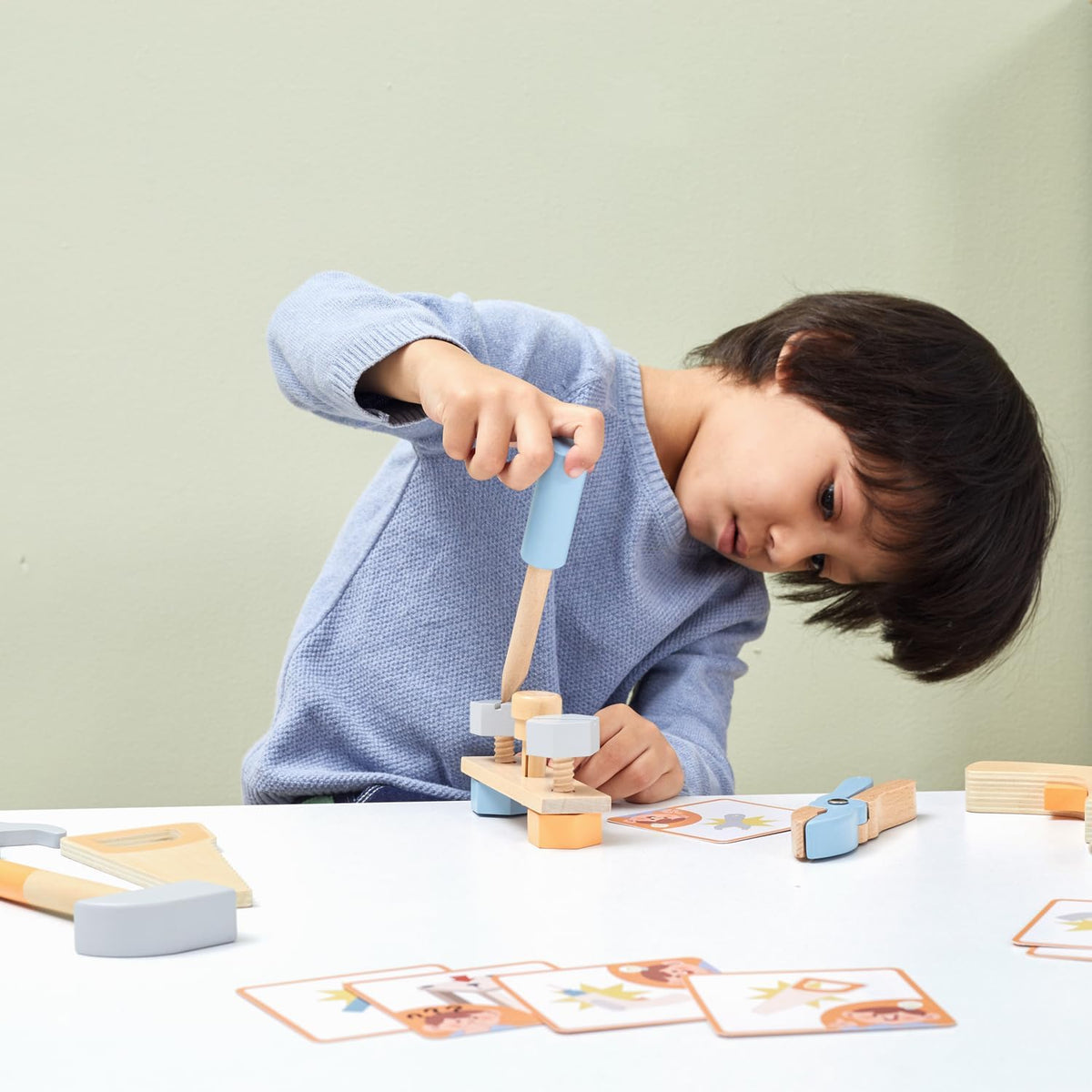 PolarB Wooden Tool Set for Kids, Educational STEM Pretend Play Tools, Safe Wooden Toy Set for Children 3 to 10 Years