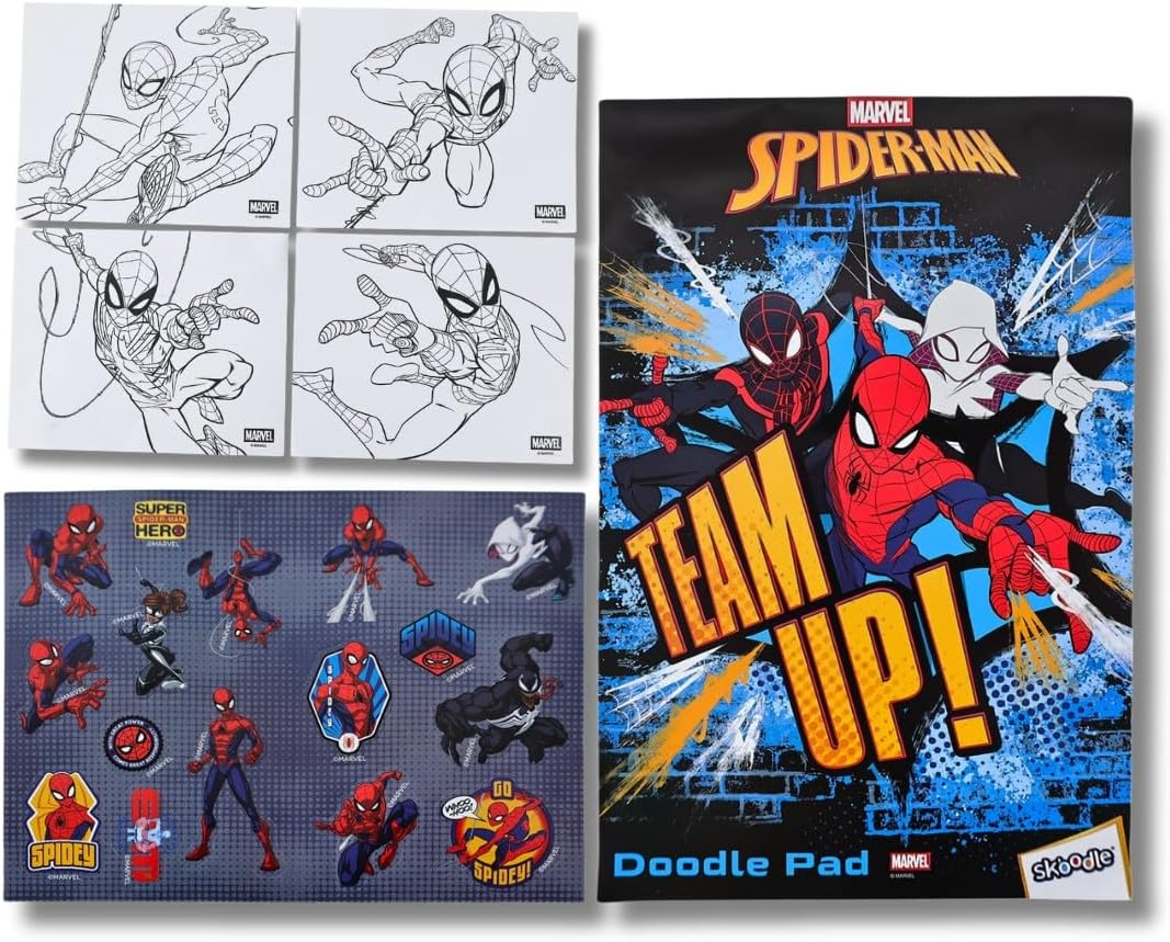 Marvel Spider-Man Creative Art Set for Kids - All-in-One Portable Tin Art Kit with Crayons, Markers, Watercolor Paint, Doodle Pad, and Coloring Sheets - Fun Travel Gift for Ages 3+