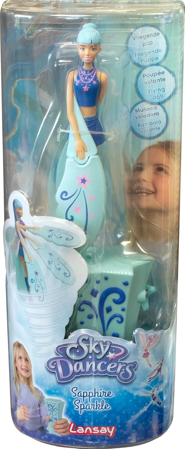 Lansay Sky Dancers Sapphire Sparkle Flying Doll with Launcher, Spinning Flying Toy for Kids Ages 6 Years and Above
