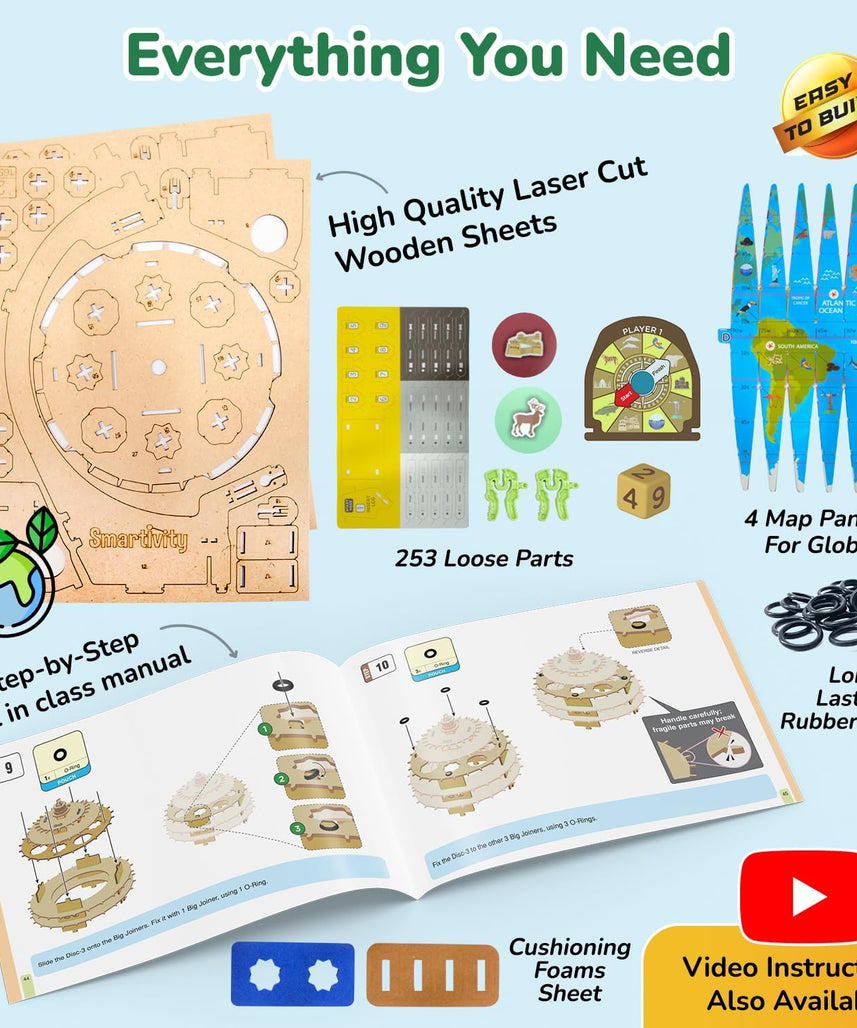 Smartivity Interactive Globe Model for Kids 8-14 Years Old | Build Your Own Globe with 1000+ Facts About Animals, Monuments, Places I Birthday Gift for Boys & Girls I Educational Toy for Kids