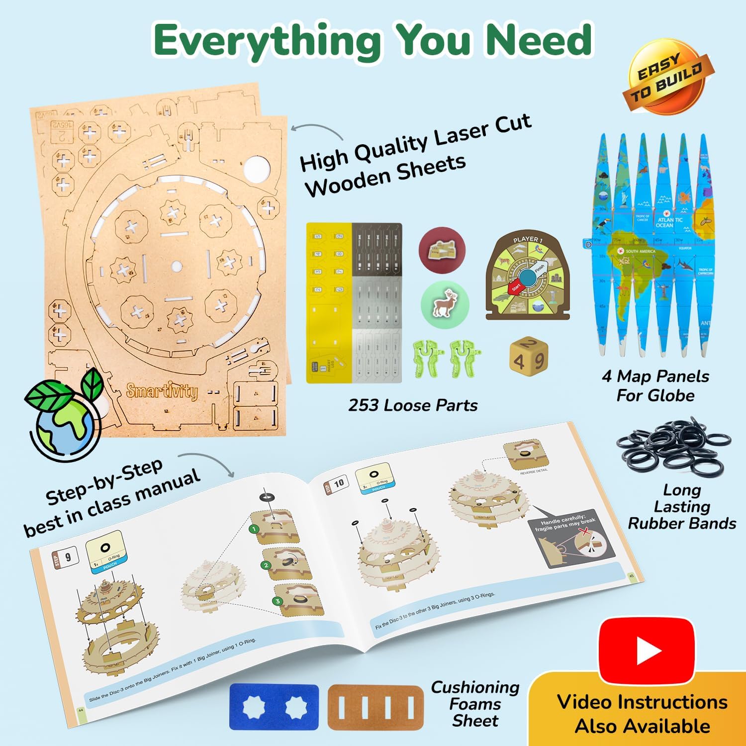 Smartivity Interactive Globe Model for Kids 8-14 Years Old | Build Your Own Globe with 1000+ Facts About Animals, Monuments, Places I Birthday Gift for Boys & Girls I Educational Toy for Kids