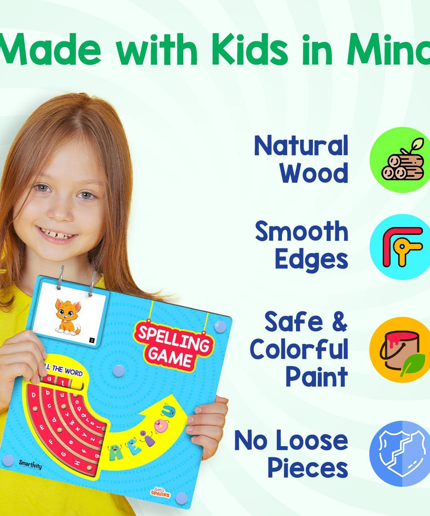 Smartivity Spelling Game Learning Toy for Kids 4-8 Years Old I 50+ Picture Cards I Birthday Gift I Educational Word & Vocabulary Building Toy with Rotating Letter Wheels I Travel-Friendly