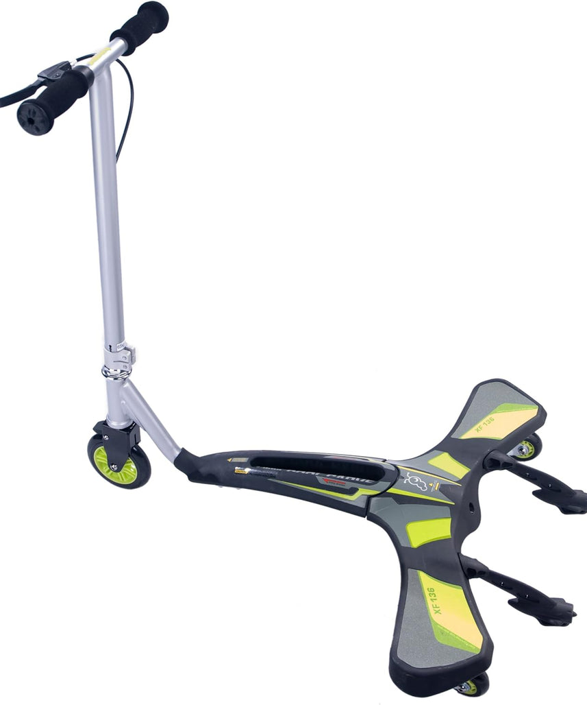 سكوتر JD Bug Cool Carver ثلاثي العجلات، هيكل معدني قابل للطي، عجلة أمامية من البولي يوريثان مقاس 5 بوصات، عجلات خلفية دوارة مقاس 3 بوصات، سعة تحميل 65 كجم، مناسب للأعمار من 5 سنوات فما فوق، سكوتر