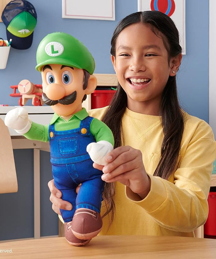 دمية لويجي من فيلم سوبر ماريو برذرز، مقاس 15 بوصة، قابلة للتحريك، مفصلية، دقيقة، قابلة للعناق، قابلة للتجميع