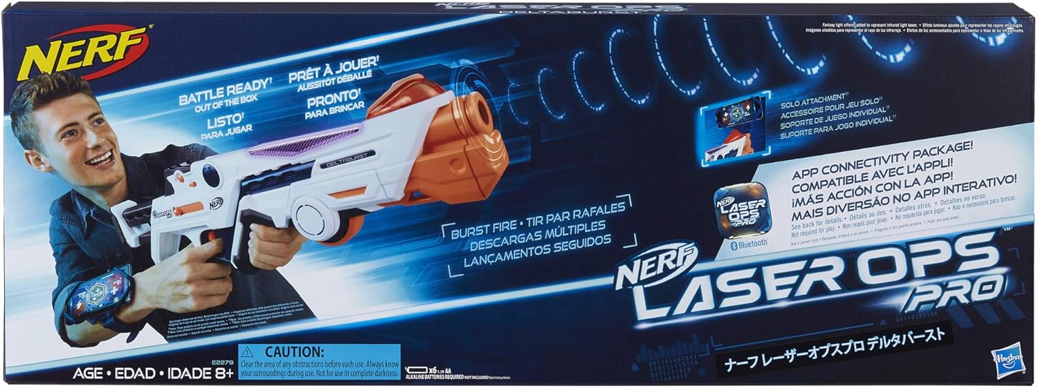 Nerf Laser Ops Burst Fire Combat Blaster with Light and Sound Effects, Multi-Shot IR Burst, LCD Display, App Compatible, Includes Armband and Solo Attachment, Ages 8+