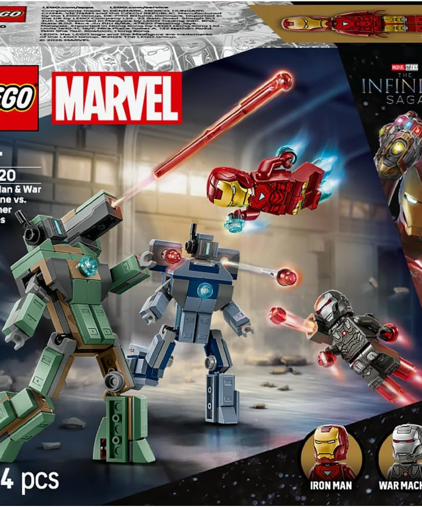 LEGO Super Heroes 76320 Iron Man & War Machine vs Hammer Drones Mech Battle Set for Kids 7+