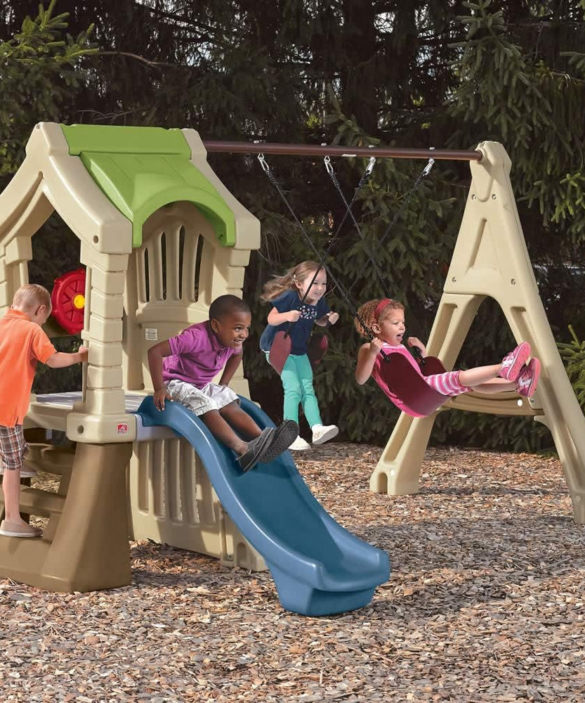 Step2 Play Up Gym Set Refresh, Outdoor Climber, Slide and Swing Set for Kids Ages 3 to 8, Backyard Playhouse Activity Center, Play Sets