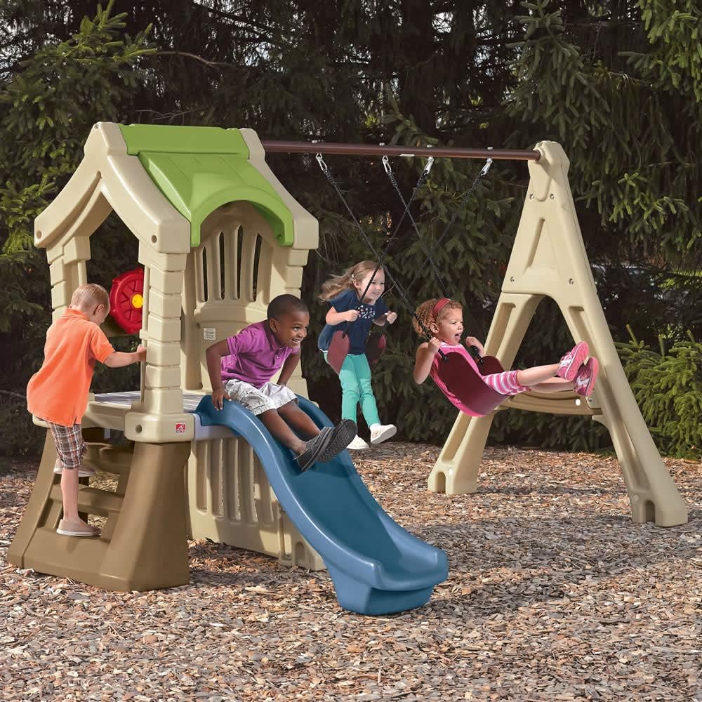 Step2 Play Up Gym Set Refresh, Outdoor Climber, Slide and Swing Set for Kids Ages 3 to 8, Backyard Playhouse Activity Center, Play Sets