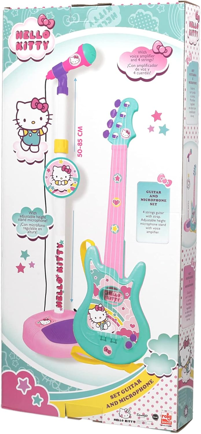 Hello Kitty Microphone and Guitar Set for Kids, Complete Musical Toy with Adjustable Mic Stand and Speaker, Pretend Play Instrument for Boys and Girls, 3Y+ Years