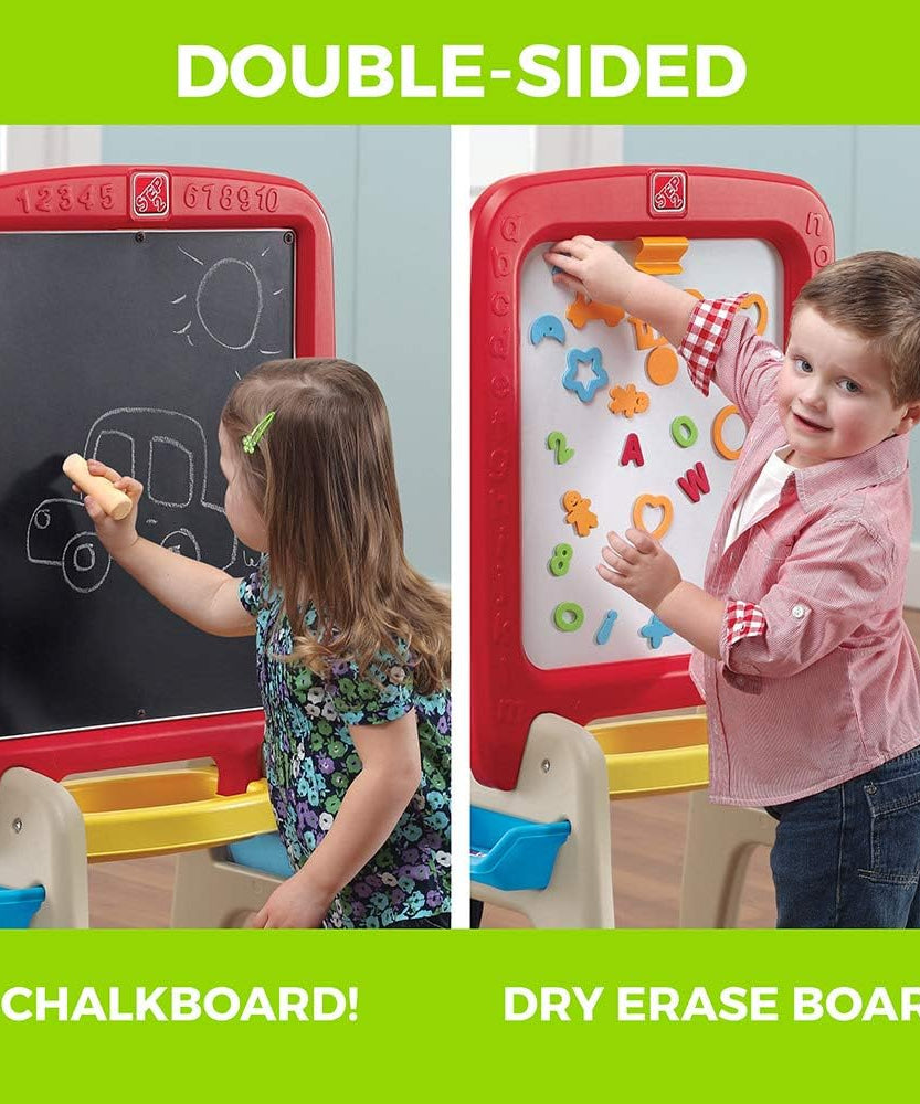 Step2 All Around Easel for Two, Double-Sided Art Station for Kids Ages 3-8, Magnetic Dry Erase & Chalkboard Creative Play