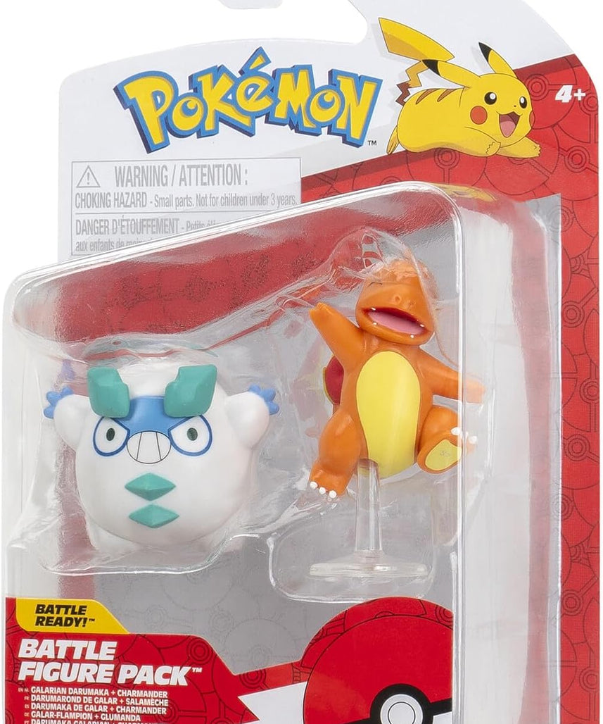 Pokemon Battle Figure Galarian Darumaka & Charmander, Official Detailed Action Figures, Play Figurines for Kids, Toy Gift