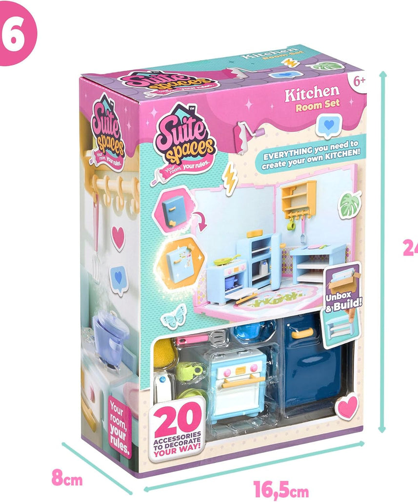 Suite Spaces Design Your Kitchen DIY Dollhouse Playset with 20 Accessories, Customizable Modular Kitchen Room for 3-4 Inch Dolls, Kids 6+