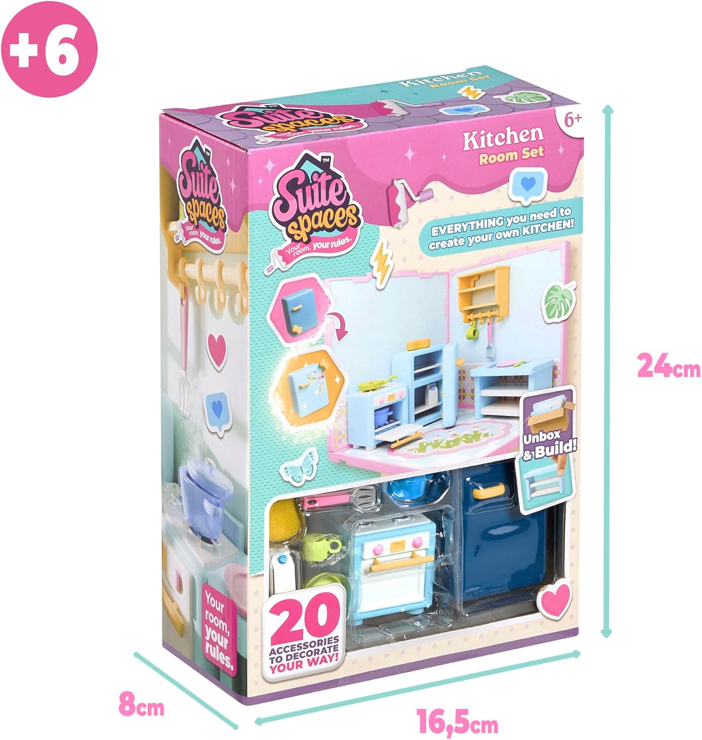 Suite Spaces Design Your Kitchen DIY Dollhouse Playset with 20 Accessories, Customizable Modular Kitchen Room for 3-4 Inch Dolls, Kids 6+