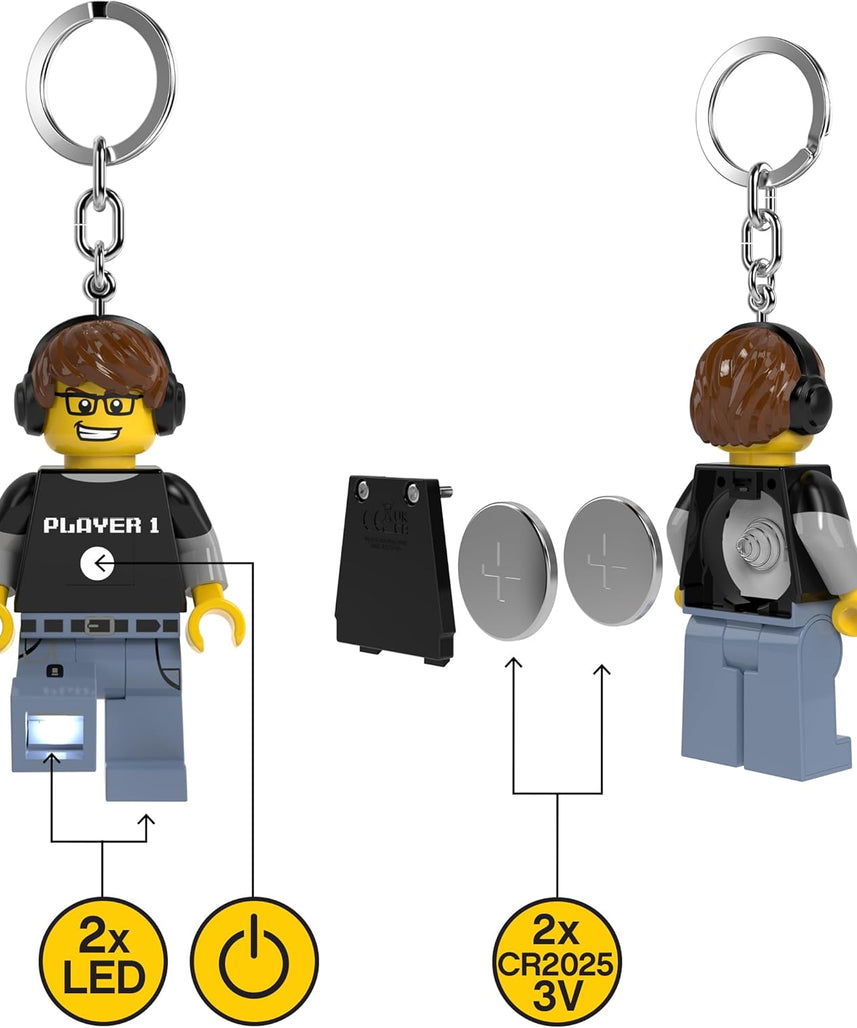 LEGO Minifigures Keychain Light - Video Game Guy (KE217H), Extra-Large 3 Inches Tall, Bag Charm, Easter Basket Stuffer
