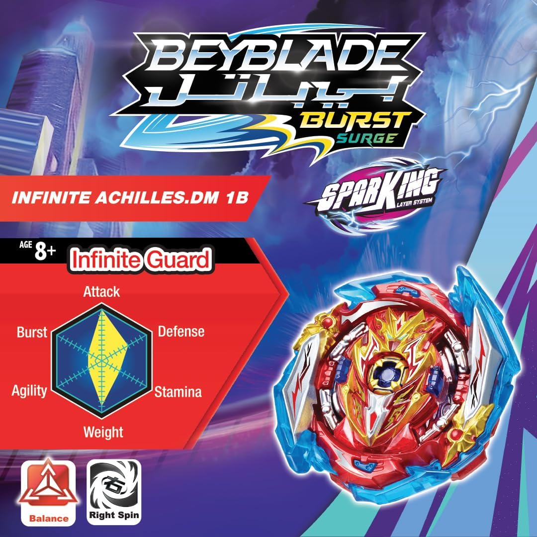 Beybattle Burst Takara Tomy – The Original Beyblade Infinite Achilles S, Dual-Spin Performance Tip, Ages 8+