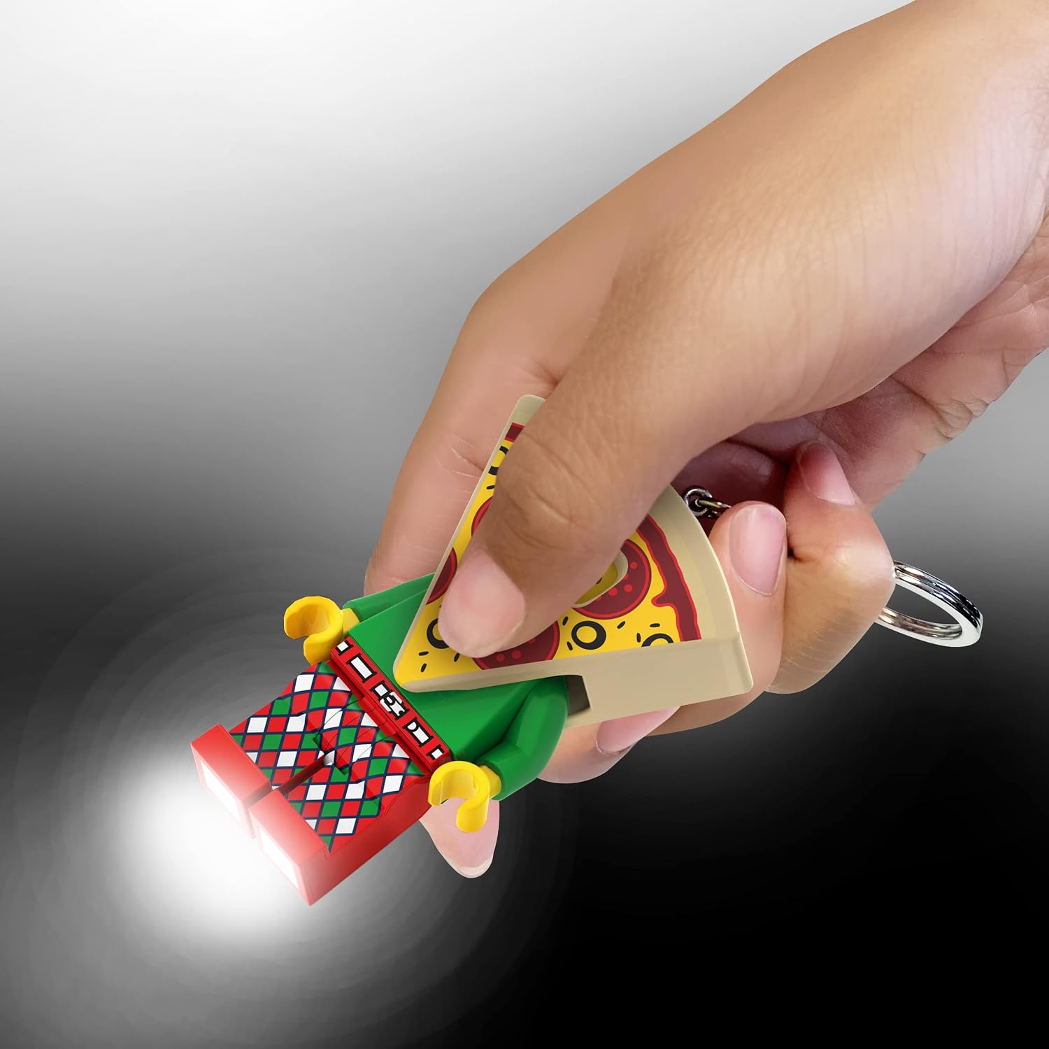 LEGO Minifigures Large 3 Inch Tall Figure Keychain Light - Pizza Costume Guy (KE176H), Bag charm with LED light