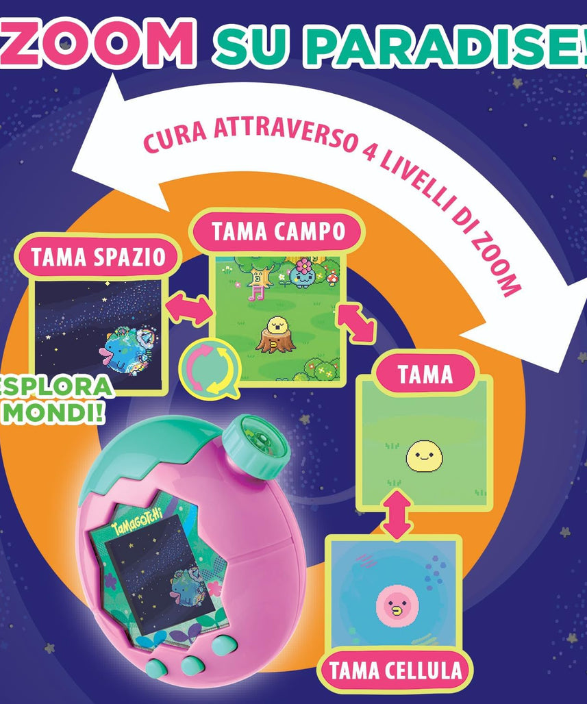 Bandai - Tamagotchi Paradise Ciel - Virtual Animal to Raise - Tamagotchi with Zoom Wheel - Interactive Toy in French - Purple and Pink Sky Model - Children's Toy Age 6+ - 43423