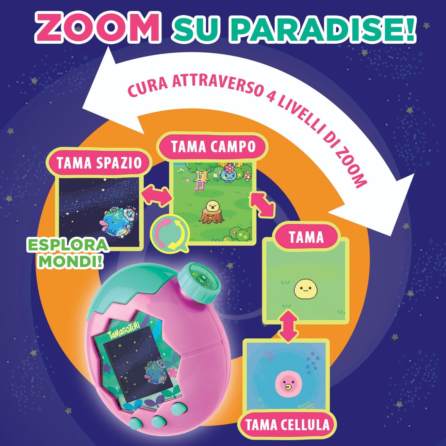 Bandai - Tamagotchi Paradise Ciel - Virtual Animal to Raise - Tamagotchi with Zoom Wheel - Interactive Toy in French - Purple and Pink Sky Model - Children's Toy Age 6+ - 43423