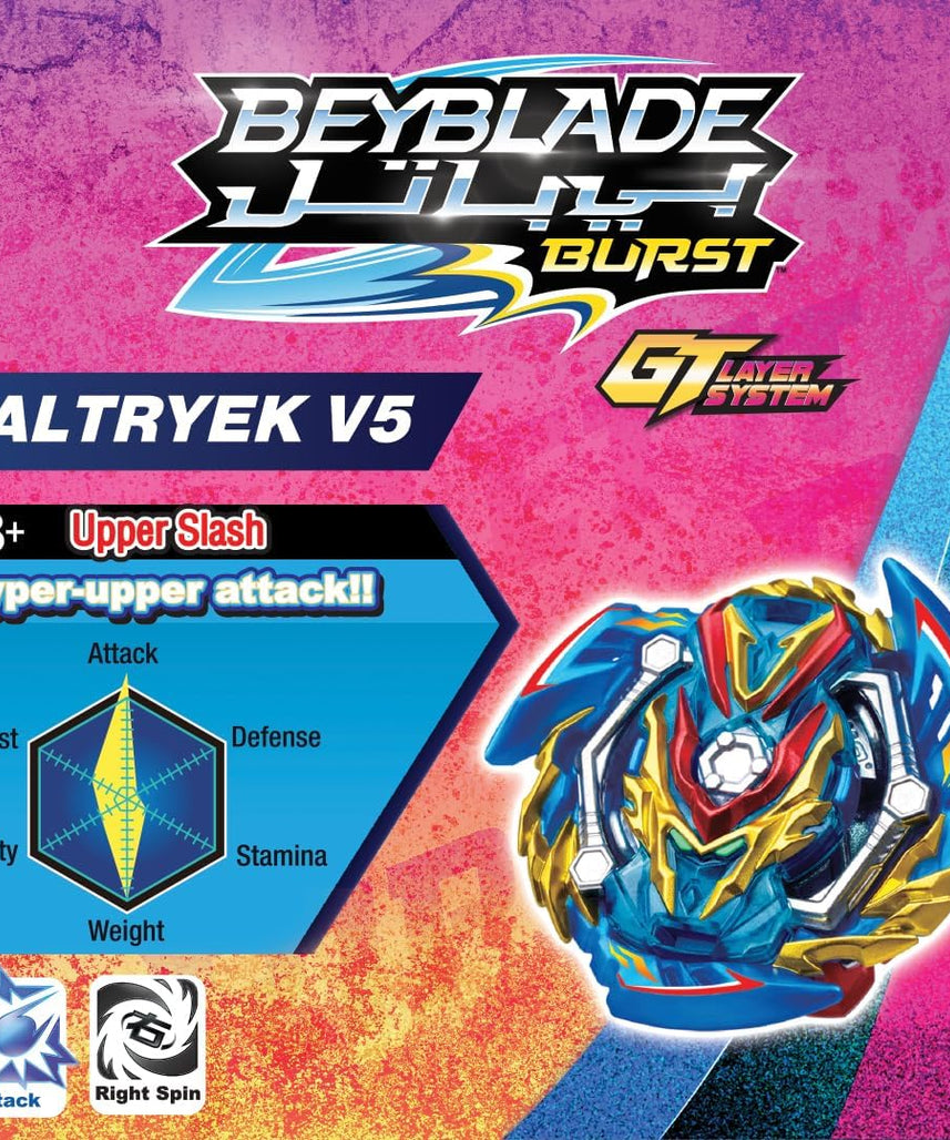 BEYBATTLE BURST Takara Tomy Sword Valtryek V5, S4 W1 Starter Beyblade with Launcher and Ripcord, Attack & Balance Spinning Top for Kids